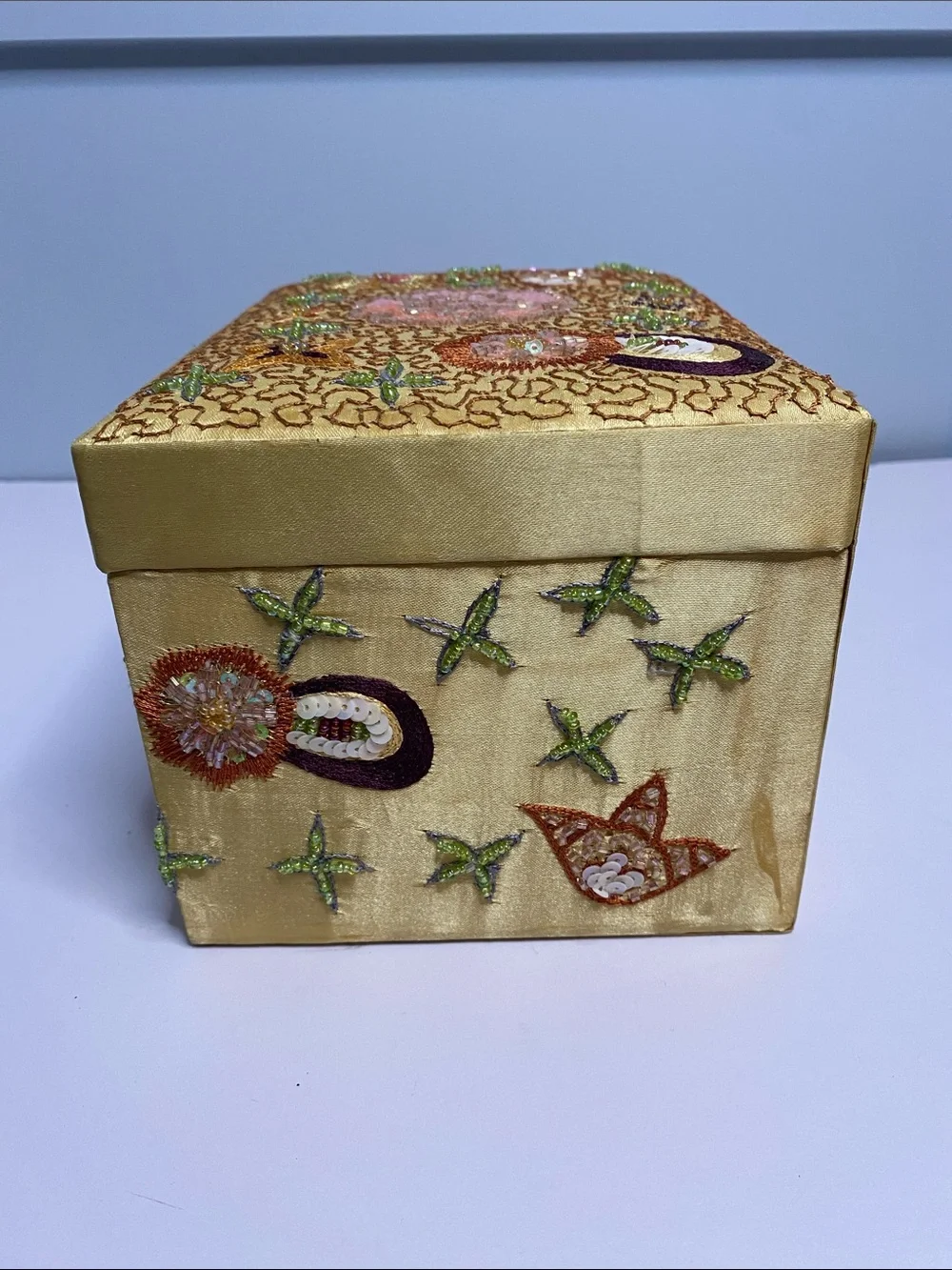 Embellished Beaded Gold Jewelry Box